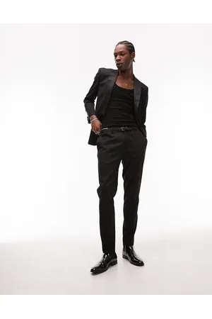 Topman Premium wool mix slim tuxedo trouser in
