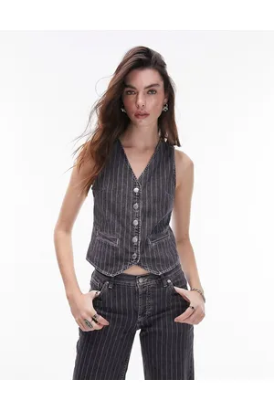 Topshop Co ord denim pinstripe waistcoat in washed