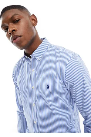 Ralph Lauren Icon logo slim fit stripe stretch poplin shirt in light /white