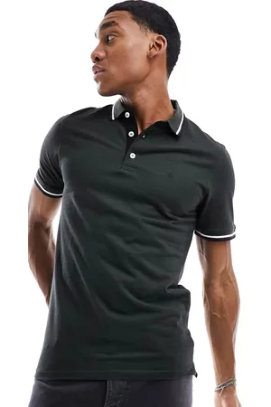 JACK & JONES Slim fit tipped pique logo polo in khaki