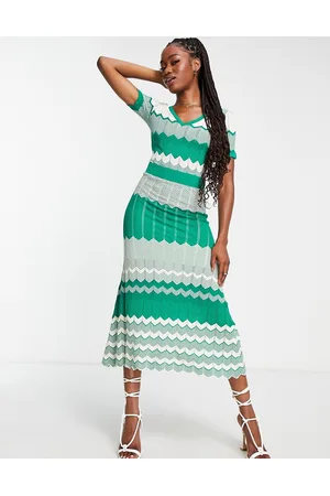 Morgan Knitted contrast panel cap sleeve midi dress in