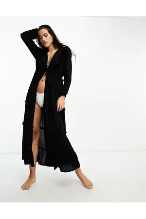 Iisla & Bird Ruffle tie front tiered long sleeve maxi beach summer dress in