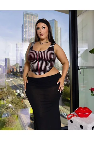 Labelrail X Holly Marston textured jersey corset top in black and red