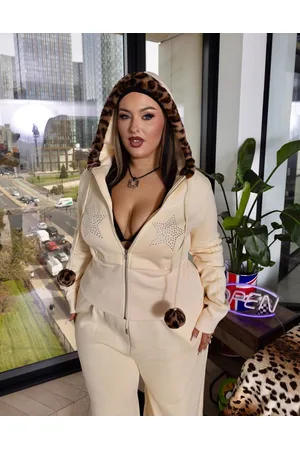 Labelrail X Holly Marston faux fur hoodie with star hotfix and pom poms co-ord in ivory