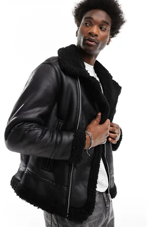 Pull&Bear Faux leather aviator jacket with shearling lining in