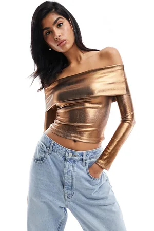 ASOS Off shoulder bronze foil long sleeve