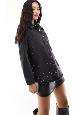 River Island Denim shirt with scattered embellishment in