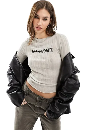 COLLUSION Embroidered branded sheer ribbed jumper in light