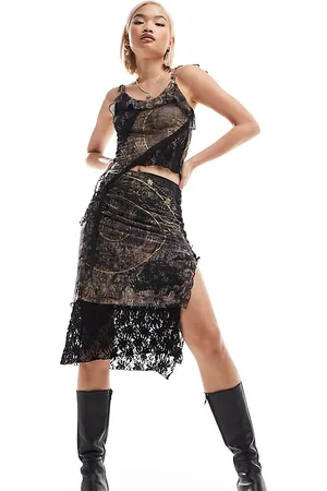 Reclaimed Double layer midi skirt co-ord in celestial print