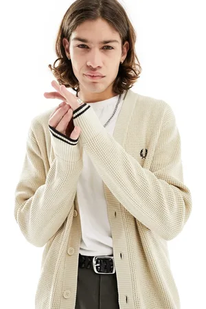 Fred Perry Waffle stitch cardigan in oatmeal