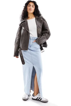 Pull&Bear Oversized aviator real leather jacket in vintage wash