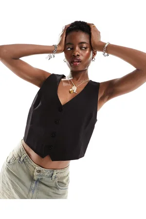 MANGO V-neck cropped waistcoat in