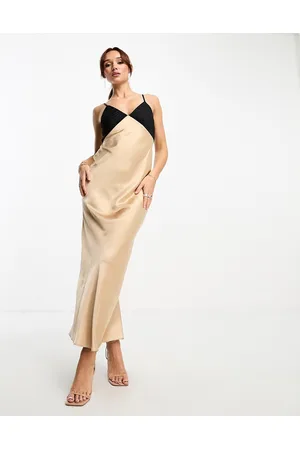 River Island Colour block maxi slip dress in beige