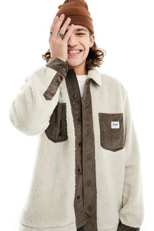 Lee Borg sherpa contrast detail overshirt in ecru