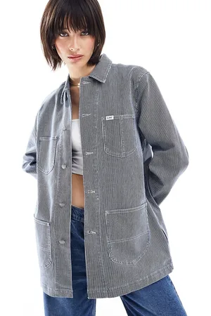 Lee Longer length denim striped overshirt in