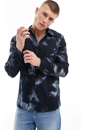 River Island Long sleeve shirt in navy inky print