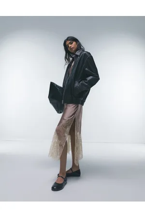 Topshop Real leather washed bomber jacket in