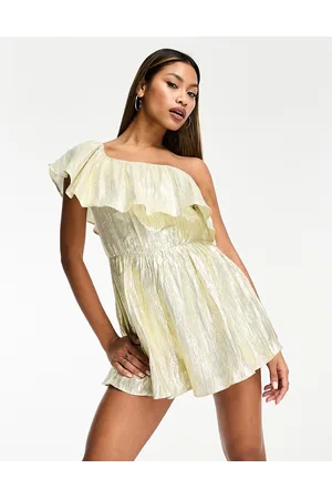 Collective The Label Exclusive one shoulder metallic playsuit in champagne