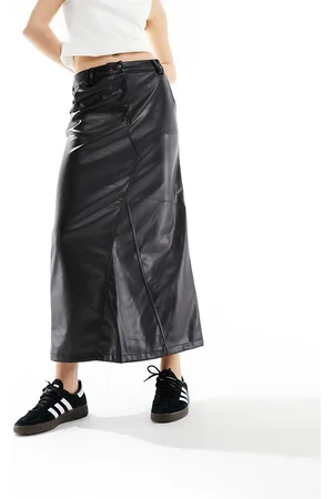 River Island PU midi skirt in