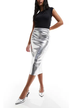 MANGO Metallic midi skirt in