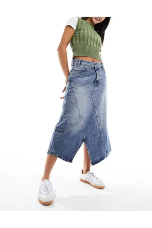 MANGO Cut about denim skirt in