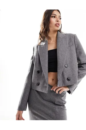 MANGO Cropped double breasted blazer in