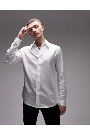 Topman Long sleeve regular fit pointed collar tipped satin shirt