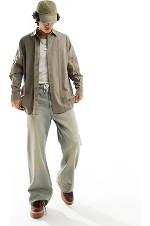 COLLUSION Oversized shirt with raw detail in khaki