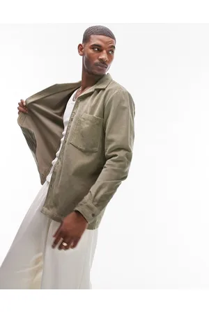 Topman Long sleeve regular fit revere cord shirt in khaki