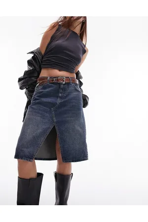 Topshop Awkward length skirt with front split in dirty green