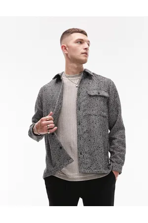 Topman Long sleeve regular fit herringbone overshirt in