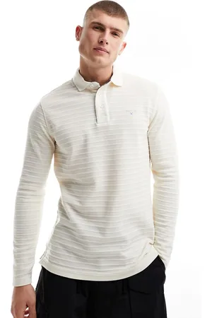 Barbour Cramlington long sleeve striped polo in off