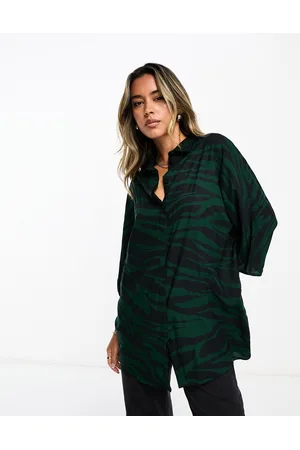 ASOS Oversized long sleeve shirt in green zebra print