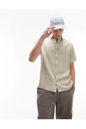 Topman Short sleeve relaxed fit bandana jacquard shirt in stone