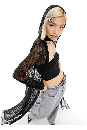 Labelrail X Dyspnea lace hooded gown with ruched sleeves in
