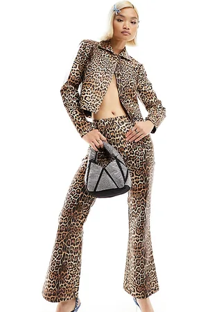 Labelrail X Dyspnea faux leather leopard print flared trousers co-ord in