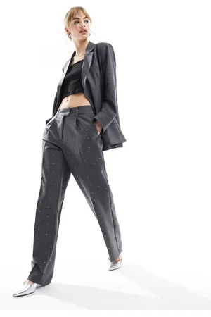 ONLY Rhinestone straight leg tailored trouser co-ord in dark