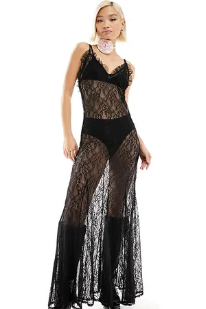 Labelrail X Dyspnea sheer lace maxi cami dress with godet detail in