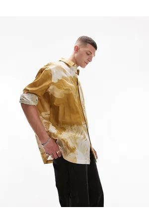Topman Long sleeve relaxed fit blurred abstract shirt in yellow