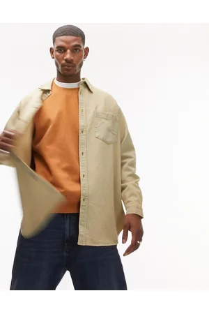 Topman Long sleeve super oversized fit acid wash denim shirt in
