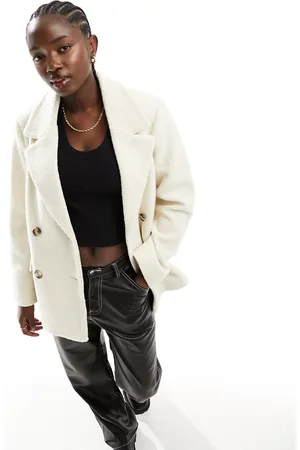 VERO MODA Double breasted grandad coat in cream