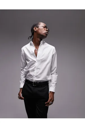 Topman Long sleeve slim fit embroidered front shirt in