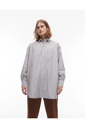 Topman Long sleeve super oversized fit stripe shirt in grey and white