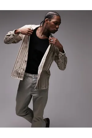 Topman Long sleeve regular fit cord stripe shirt in stone