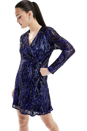 French Connection Wrap front embellished mini dress in cobalt