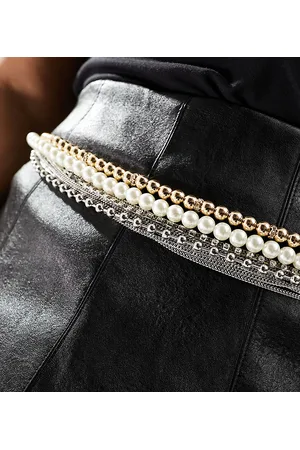 ASOS CURVE pearl and chain waist and hip belt