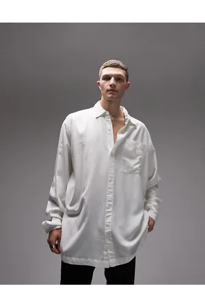 Topman Long sleeve super oversized fit pocket shirt in ecru