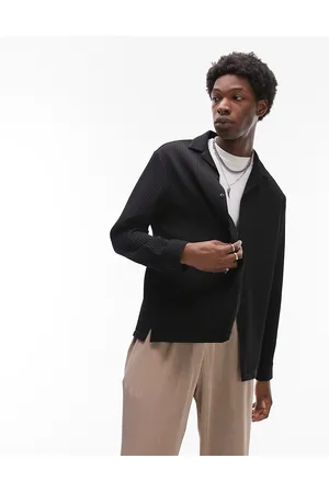 Topman Long sleeve regular fit revere plisse shirt in