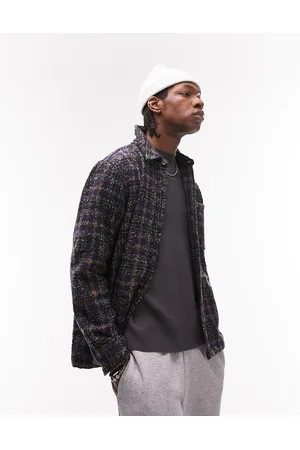 Topman Long sleeve regular fit check boucle overshirt in