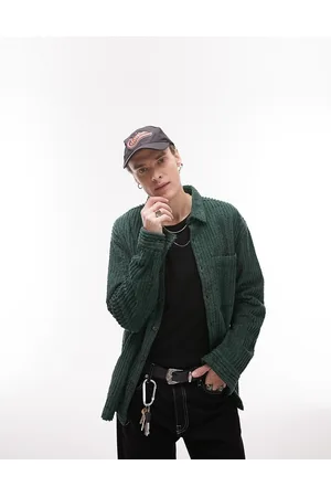 Topman Long sleeve relaxed fit jumbo cord shirt in dark